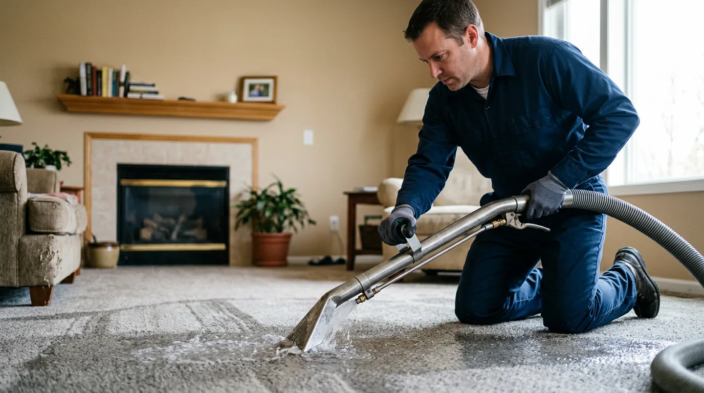 Water damage restoration technician working near Worden, IL